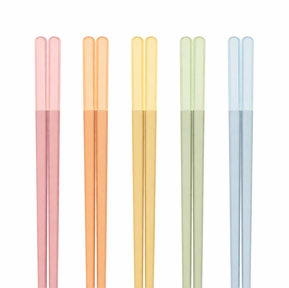 Random Mood Modern Design Chopsticks - Reusable, Dishwasher Safe, Non-Slip Fiberglass, Macaron Color, 5 Pairs, 9.5in/24cm, Great for Chinese, Japanese, Korean Cuisine