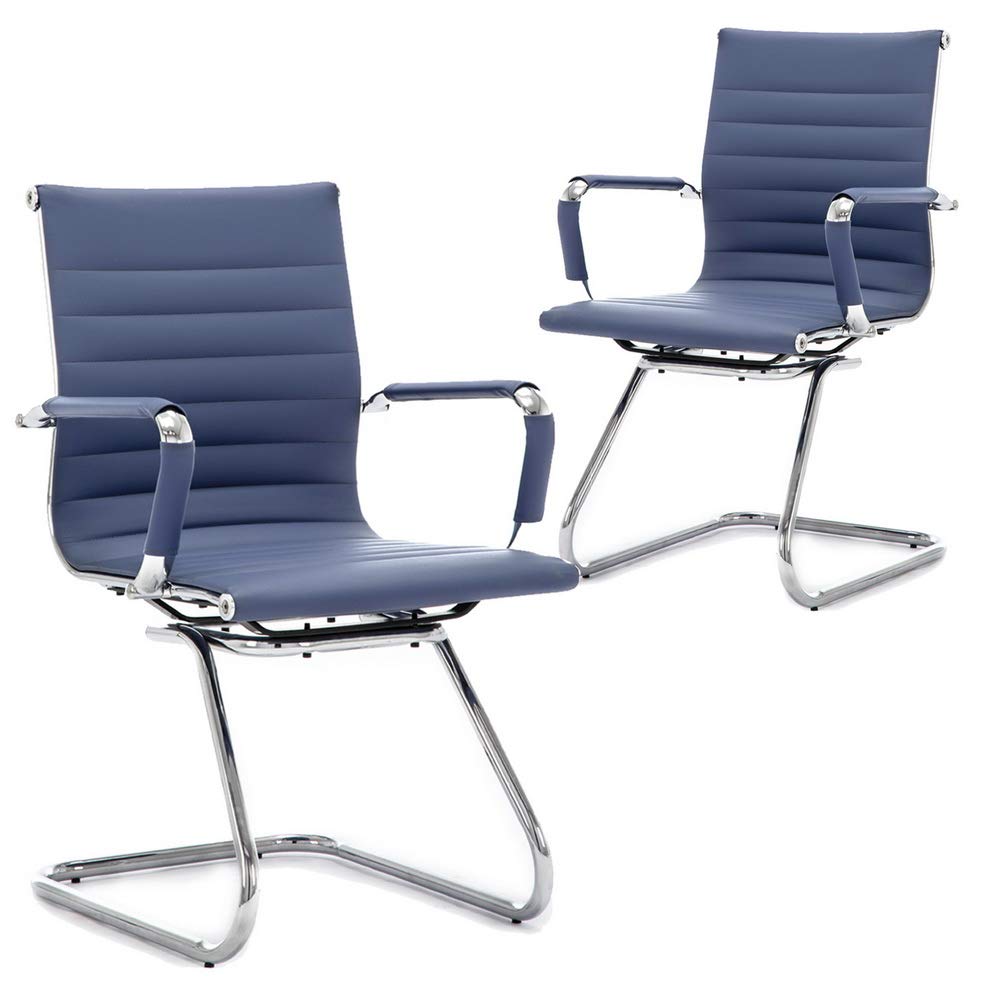 Dm Furniture Reception Chairs Leather Conference Guest Chair Heavy Duty Back Support Office Chair, Set of 2 (navy), 2PCS