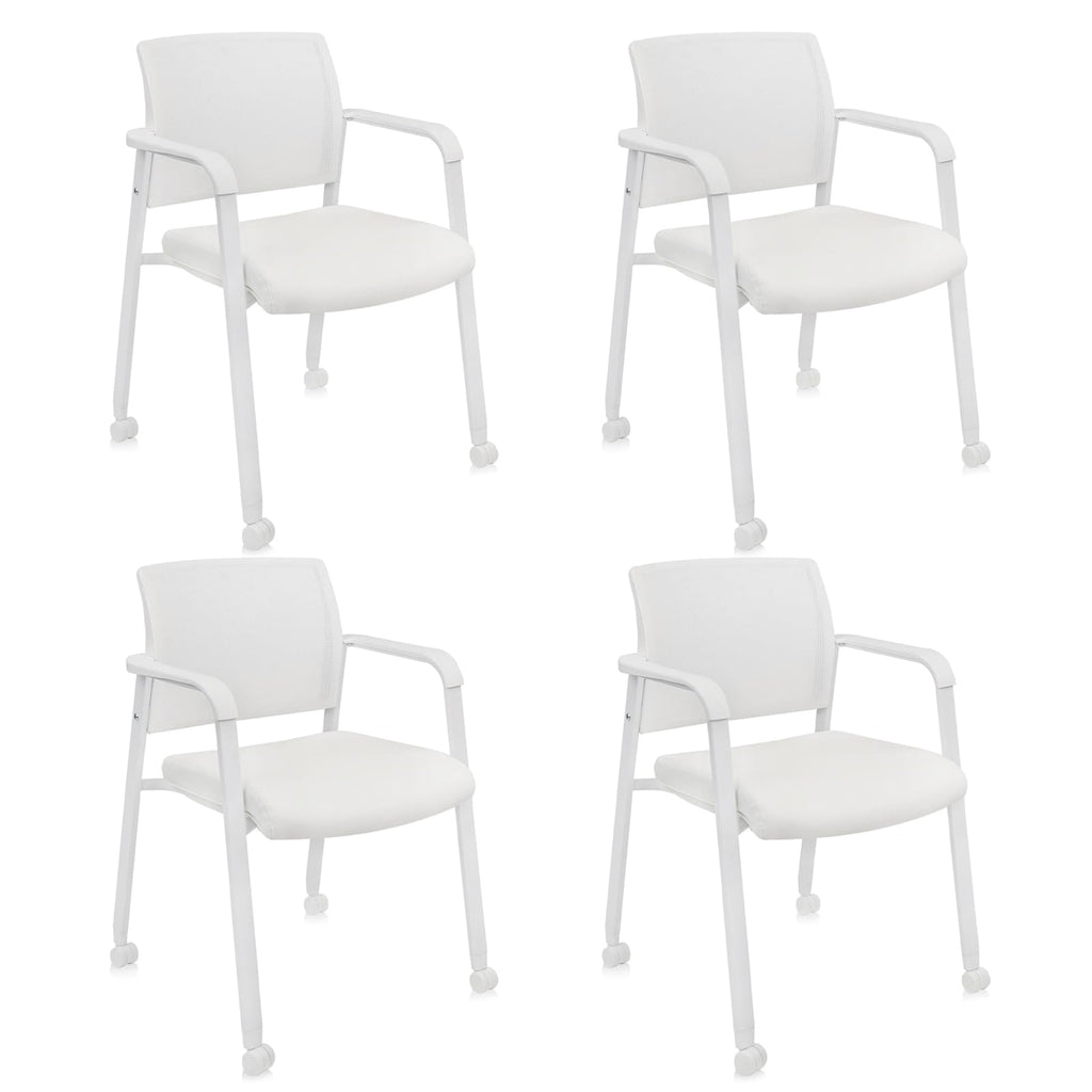 Clatina Mesh Back Guest Reception Stacking Chair with Wheels, Waiting Room Stackable Chairs with Upholstered Leather Seat & Ergonomic Lumbar