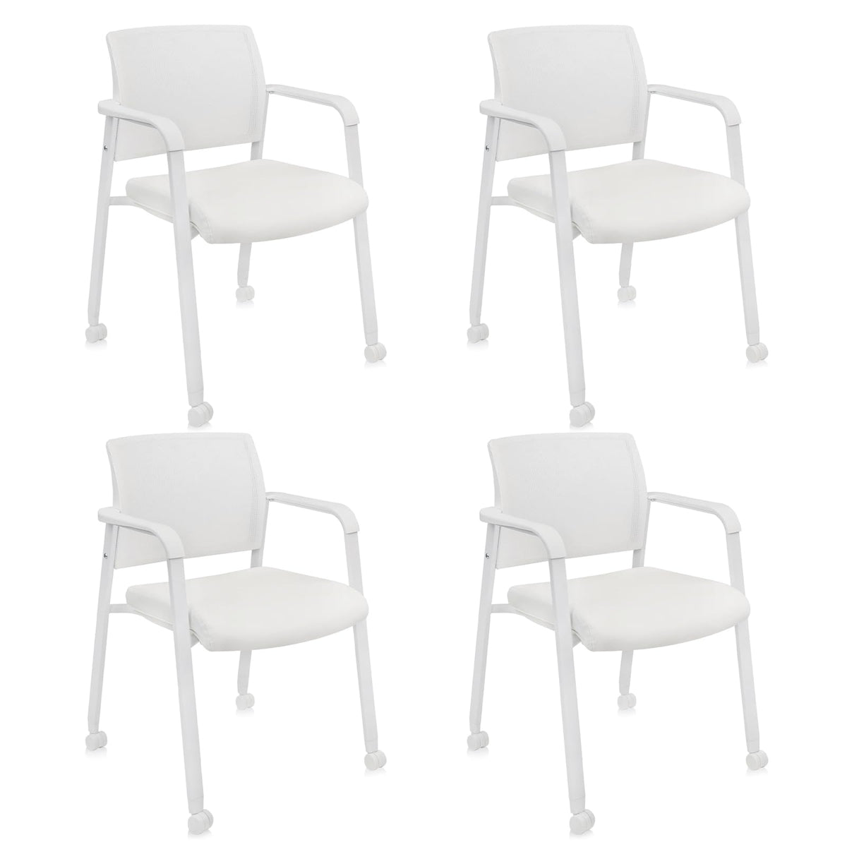 Clatina Mesh Back Guest Reception Stacking Chair with Wheels, Waiting Room Stackable Chairs with Upholstered Leather Seat & Ergonomic Lumbar