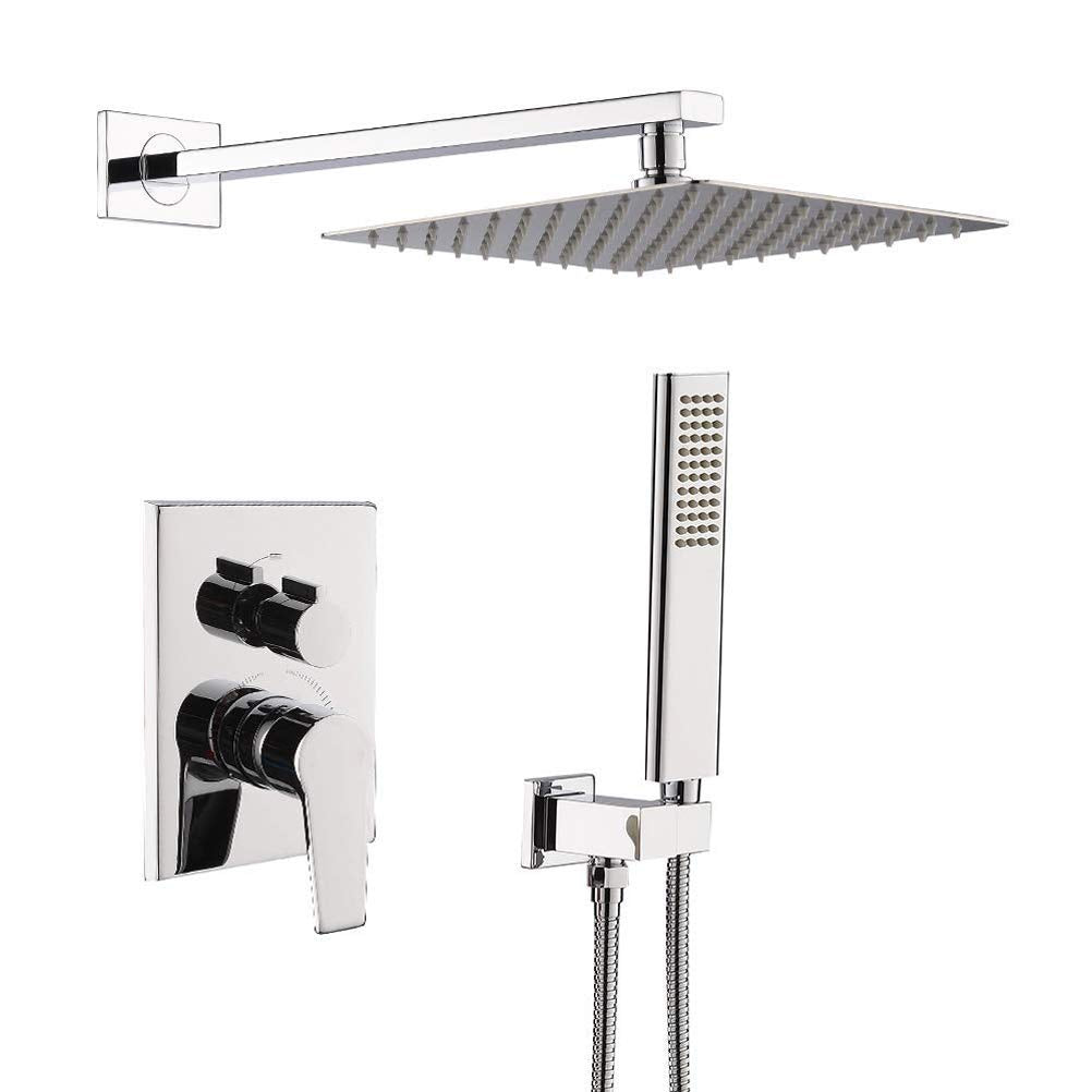 with High Pressure Rainfall Shower Head, Handheld Shower Head and Shower Faucet Valve, Bathroom Luxury Rain Mixer Shower Combo Set Wall Mounted