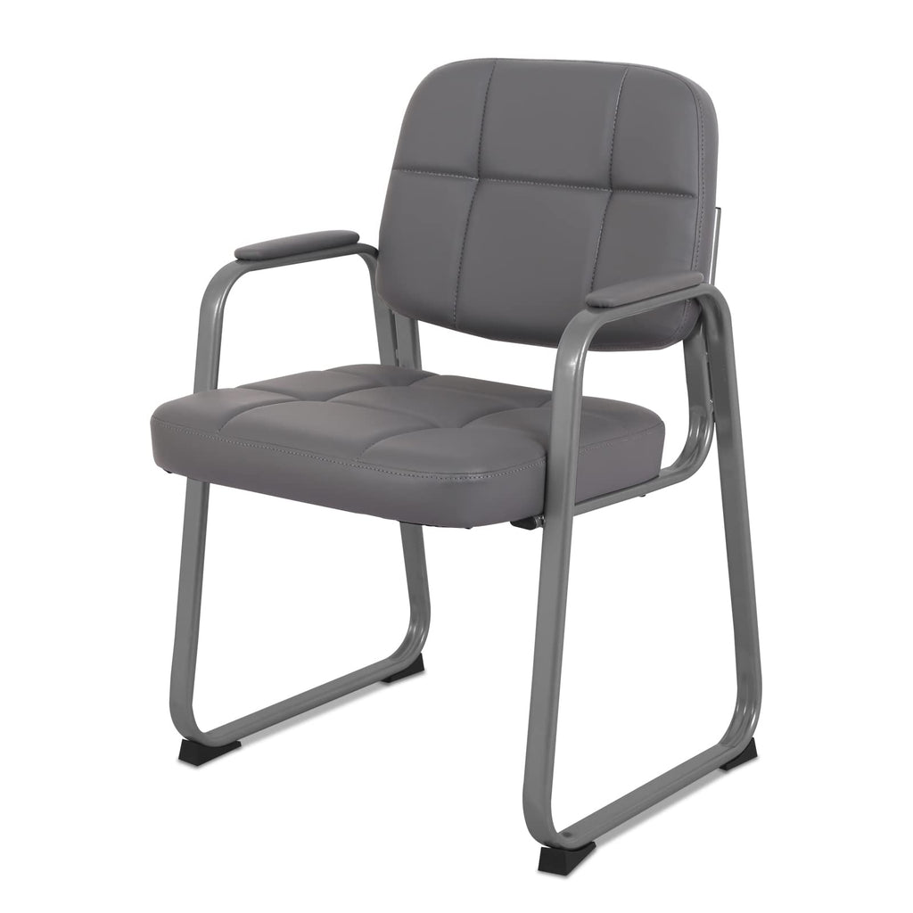 Clatina Classic Reception Chair with Padded Armrests and Sled Base, Ergonomic Guest Chair for Office Conference Waiting Meeting Room, Grey (1