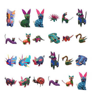Puerta21 Alebrijes Mexican Folk Wood Carving Sculptures oaxacan alebrije Set Mexican widdling carvings Animal Figurines from Oaxaca Art Decor (Set of 5)