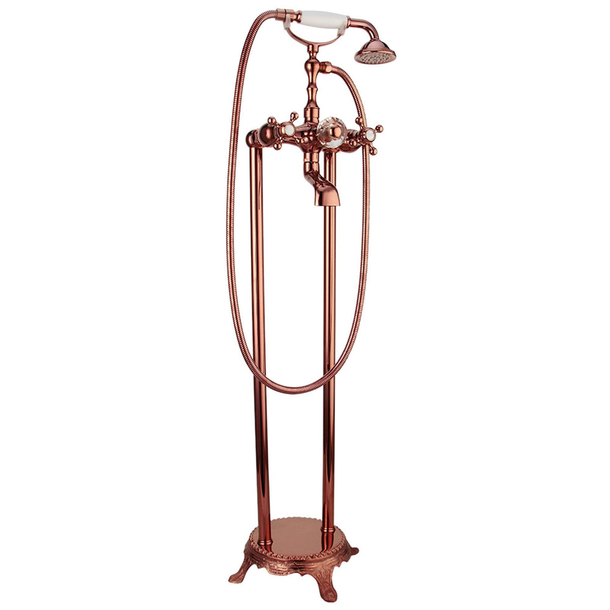 Freestanding Bathtub Faucet Floor Mounted Bath Taps Double Cross Handle Hot and Cold Brass Freestanding Bath Mixer Taps, Rose Gold