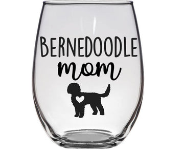 Bernedoodle Mom - Premium 21oz Stemless Wine Glass - Gift for Doodle Dog Lovers