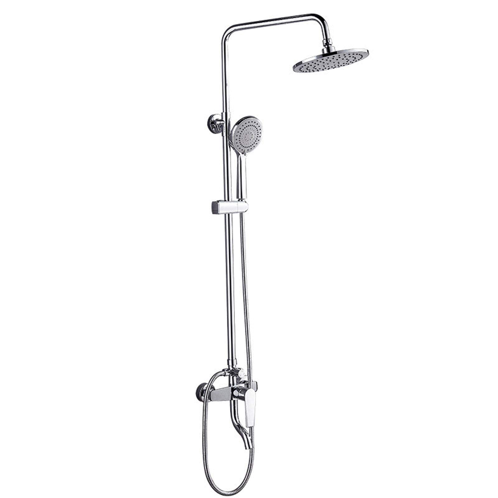 Bathroom Chrome Shower System, Wall Mounted Brass Shower Set with Round Overhead Shower Head Tap, Adjustable Height Modern Shower Mixer Set for Hotel Gym