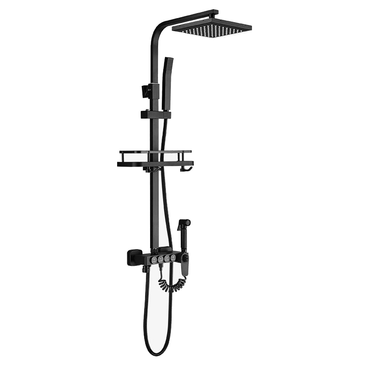 Shower Faucet Set Matte Black Thermostatic Shower System with Bidet Sprayer Rain Shower Head and Hand Shower,Wall Mounted Bathroom Shower Fixture with Height Adjustable Slide Bar