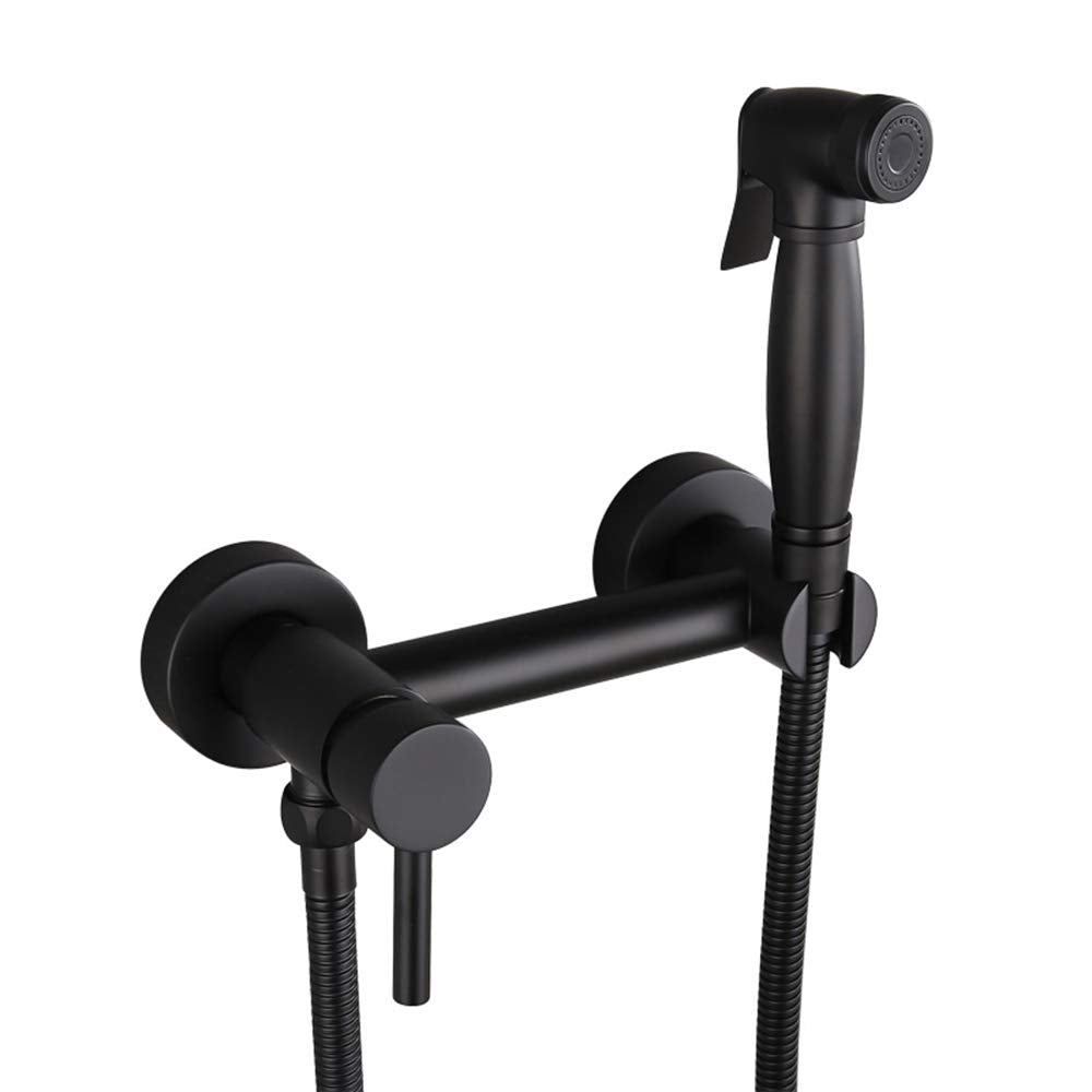 Bidet Sprayer with Cold and Hot Water Brass Black Portable Cloth Diaper Washer Shower Sprayer Set Wall Mounted Bathroom Shower Bidet Tap for Personal Hygiene, Floor Clean