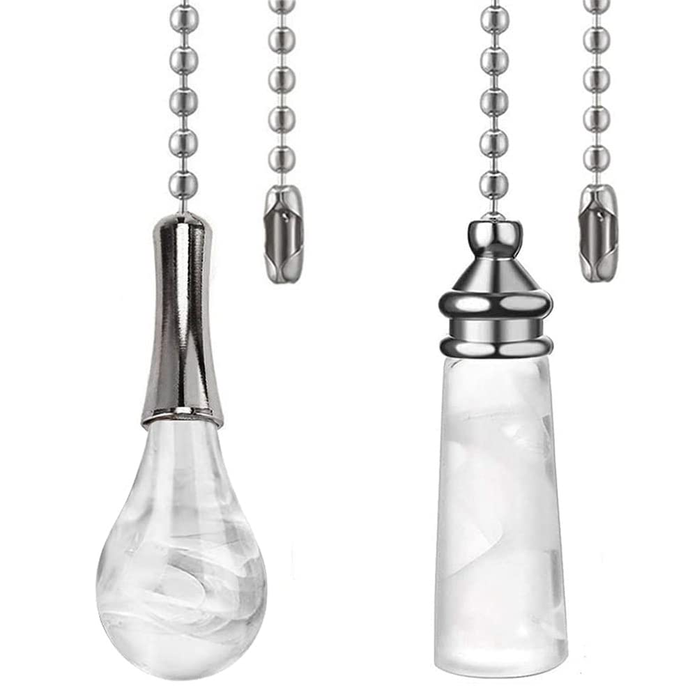 Ceiling Fan Pull Chain Ornaments 12 Inches Crystal Glass Perfume Bottle and Light Bulb Pull Chain Extension For Ceiling Light Lamp Fan Chain 2 Pcs (Nickel)