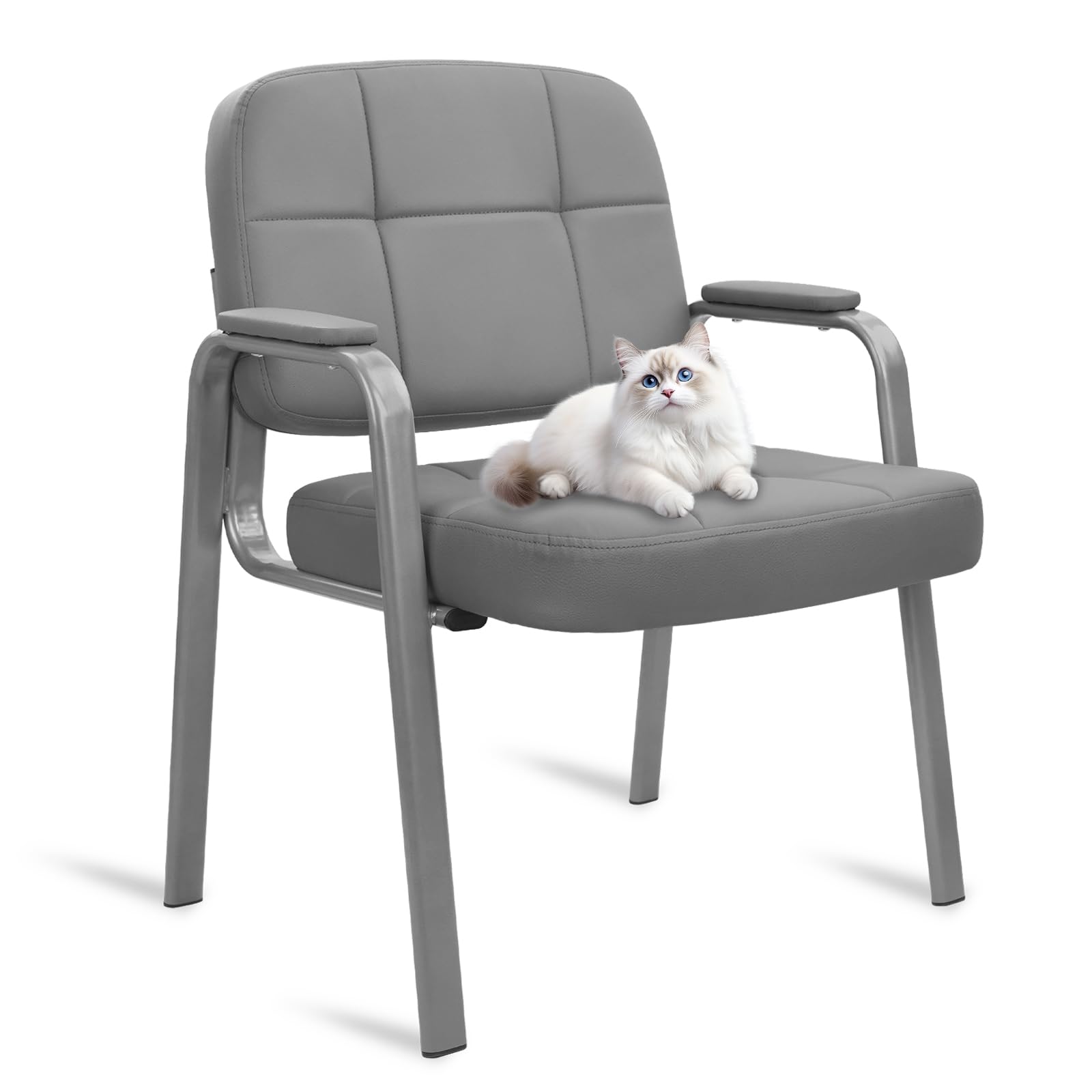 Clatina Big & Tall 500 Lbs Waiting Room Chair, Leather Office Reception Guest Chair No Wheels with Padded Arms for Elderly Home Desk Conference
