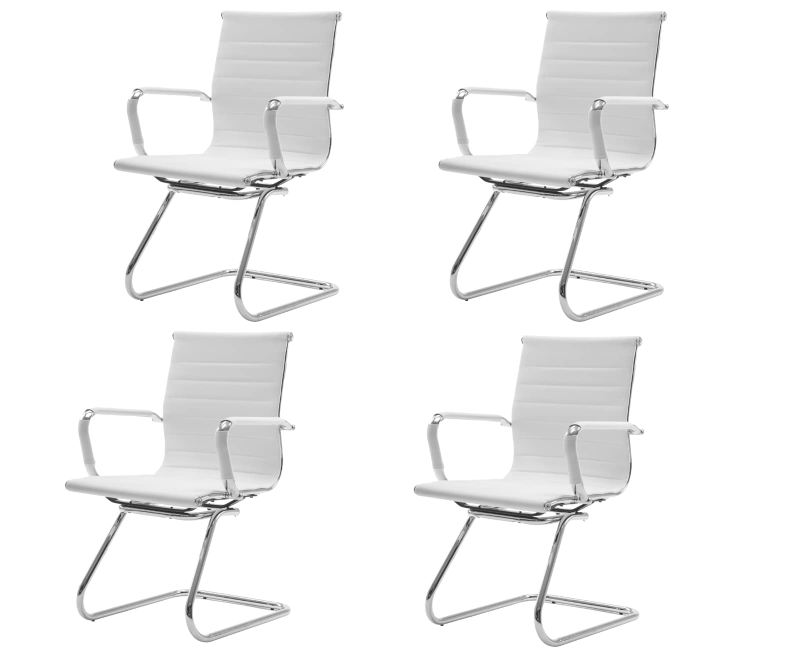 Cimota Waiting Room Chairs Leather Office Guest Chair Mid Back Reception Chairs with Sled Base for Meeting/patient/conference Room, White Set
