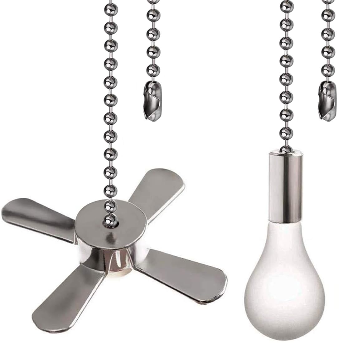 Ceiling Fan Pull Chain Ornaments Extension Chains with Decorative Light Bulb and Cord 13.6 Inches Fan Pull Chain Set For Ceiling Light Lamp Chain (Nickel)