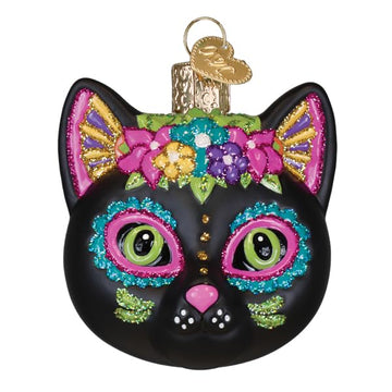 Old World Christmas Dia De Los Muertos Cat Glass Blown Ornament for Christmas Tree, Handcrafted Holiday Decoration, Dia De Los Muertos Collection