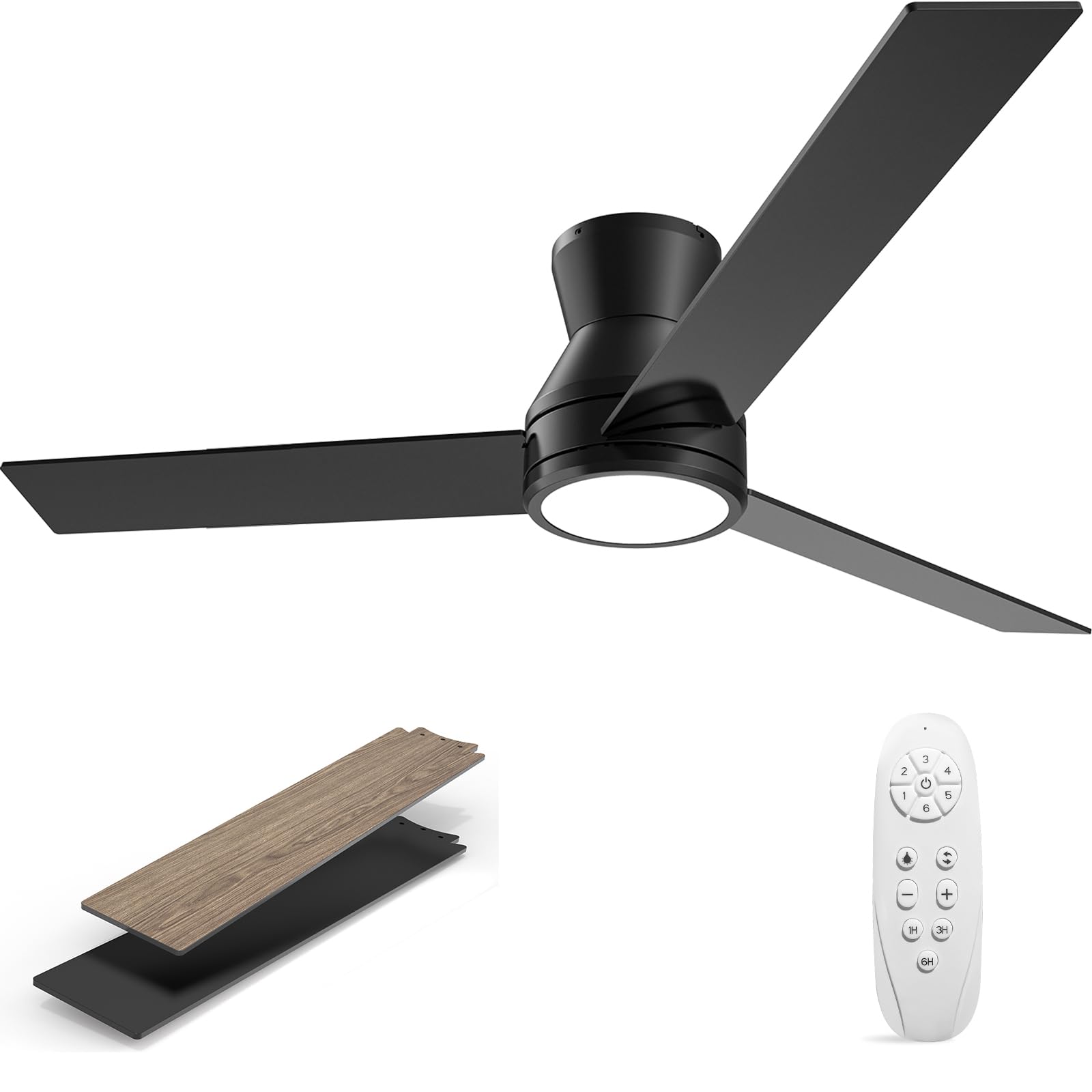 Ceiling Fans with Lights, 42 Inch Black Low Profile Ceiling fan with Light and Remote Control, Flush Mount, Reversible, 3CCT, Dimmable, Noiseless, Small Ceiling Fan for Bedroom, Indoor/Outdoor Use
