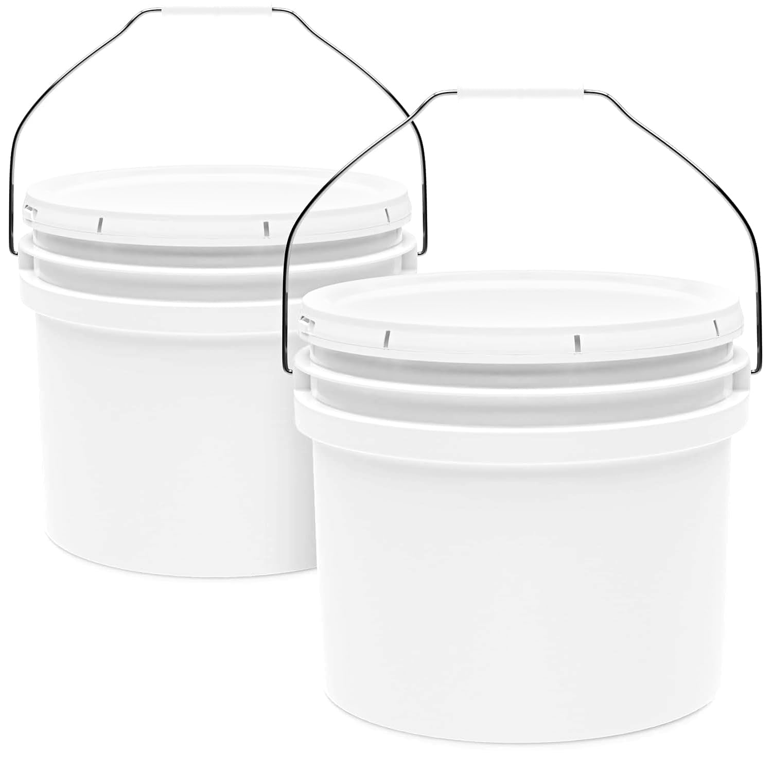 3.5-Gallon White Bucket Pail Container with Lid | Food Grade | Heavy-Duty Approx 90 MIL Extra Durable | Metal Handles with Plastic Grip | Multi-Use | Easy Stack and Store | BPA Free - 2 Pack