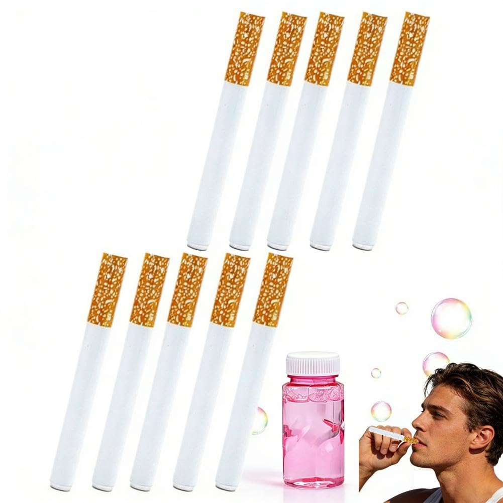 Bubble Toy Cigarette, Bubble Blowing Cigarette Stress Relief Accessary, Fake Bubbles Smoke Cigarettes Pack Blower, Blow Bubbles Cigarettes Sticks with Liquid (10PCS)