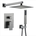 Rain Brushed Gray Rain Mixer Shower Combo Set Wall Mounted Bathroom Shower Faucet Set with Square Shower Head, Handheld Shower, Embedded Box