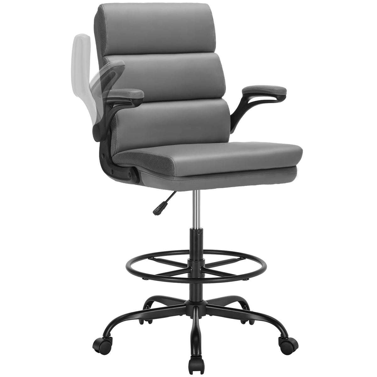 Amseatec Drafting Chair, Tall Office Chair with Footrest for Standing Desk, Small, Grey
