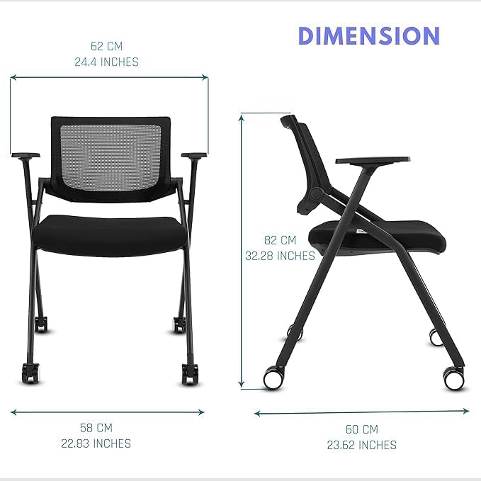 Brobriyo Folding Chair with Wheels and Paddle, Ergonomic Mesh Back and Arms for Office, Meetings, Conferences, Receptions, Training Rooms &