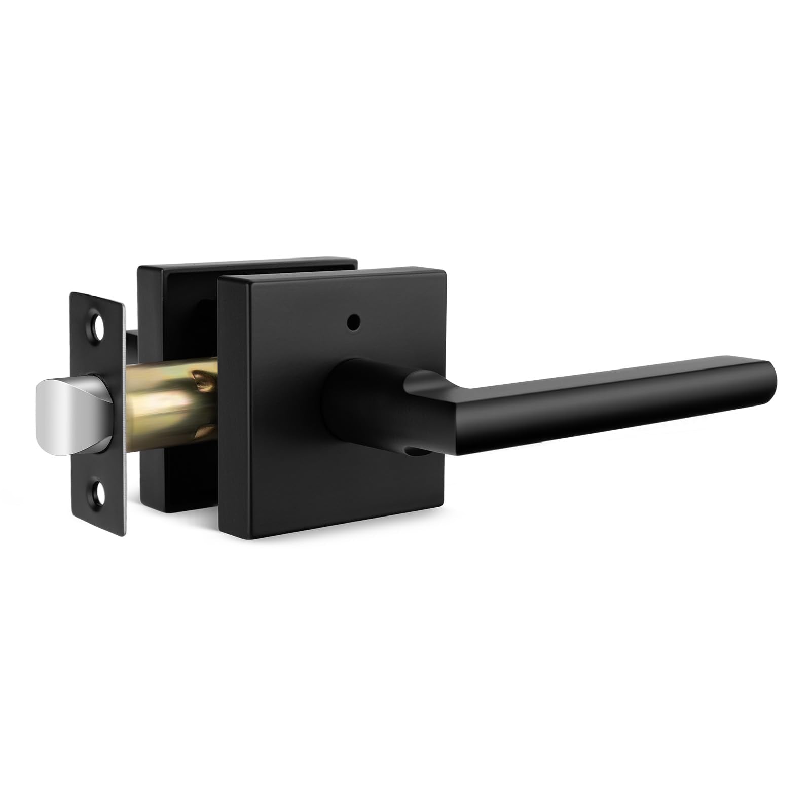 Goldenwarm Black Door Handle Interior, Matte Black Privacy Door Handle, Square Door Lever Interior for Bathroom Bedroom (1 Pack)