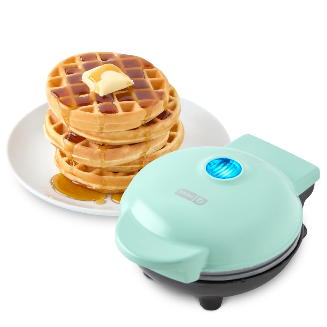 Dash Mini Waffle Maker with Ceramic Nonstick Cooking Surface, 4 Inch Small Waffle Iron, Single Serve, Easy to Clean, Compact Breakfast Maker for Kids & Families - Aqua