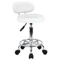 Kktoner Pu Leather Modern Rolling Stool with Low Back Height Adjustable Work Salon Drafting Swivel Task Chair with Footrest (white)