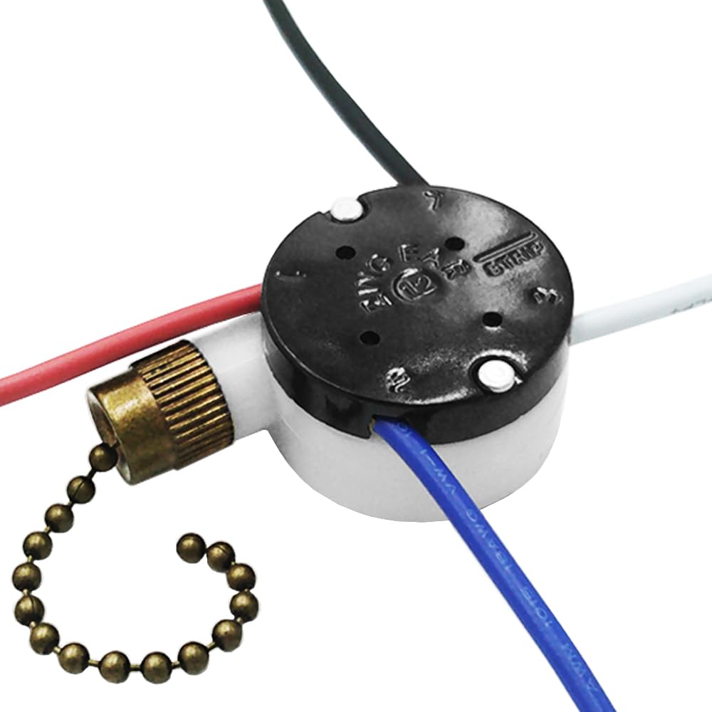 Ceiling Fan Switch Zing Ear ZE-208s E89885 3 Speed 4 Wire Pull Chain Switch with 4 Pre-Installed Wires Replacement Part for Hunter, Hampton Bay, Harbor Breeze Fans (Bronze Chain)