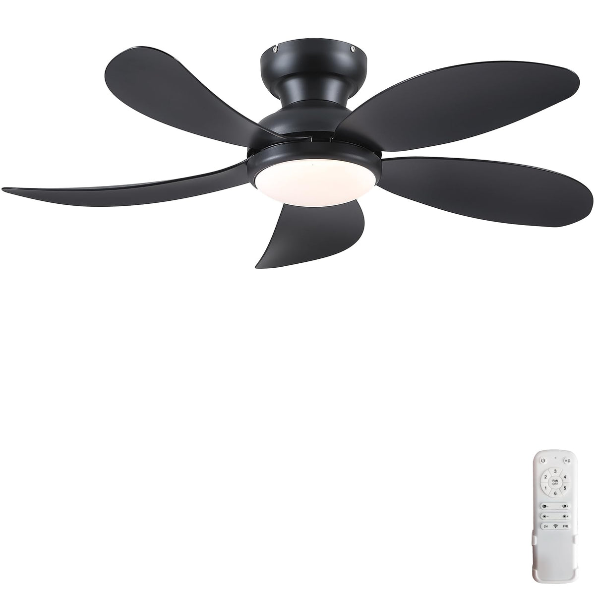 PHORUS 42" Black Low Profile Ceiling Fans with Lights and Remote,Small Flush Mount Ceiling Fans with Quiet Reversible DC Motor, Dimmable 3 CCT