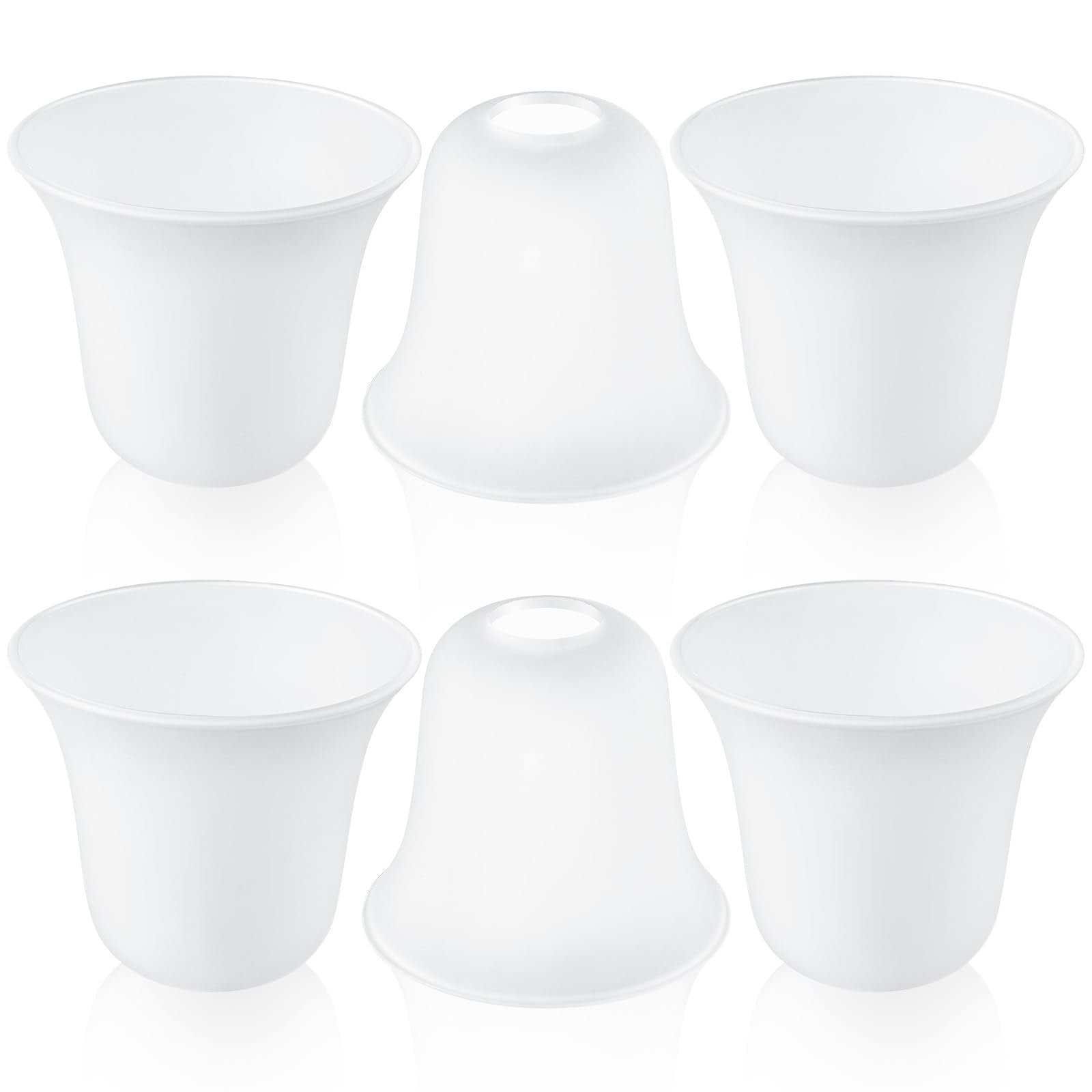 Teenyyou 6 Pcs Bell Shaped Glass Lamp Shade E26 Replacement Globe Ceiling Fan Light Cover with 1-5/8'' Fitter Opening for Chandelier Wall Sconce Pendant Light Bathroom Vanity Fixture (White Frosted)
