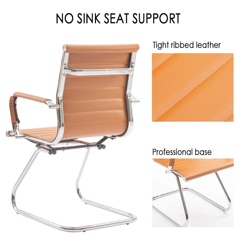 Dm Furniture Office Desk Chair No Wheels Set of 6 Pu Leather Computer Chairs Mid Back Guest Chairs for School Reception Conference Waiting