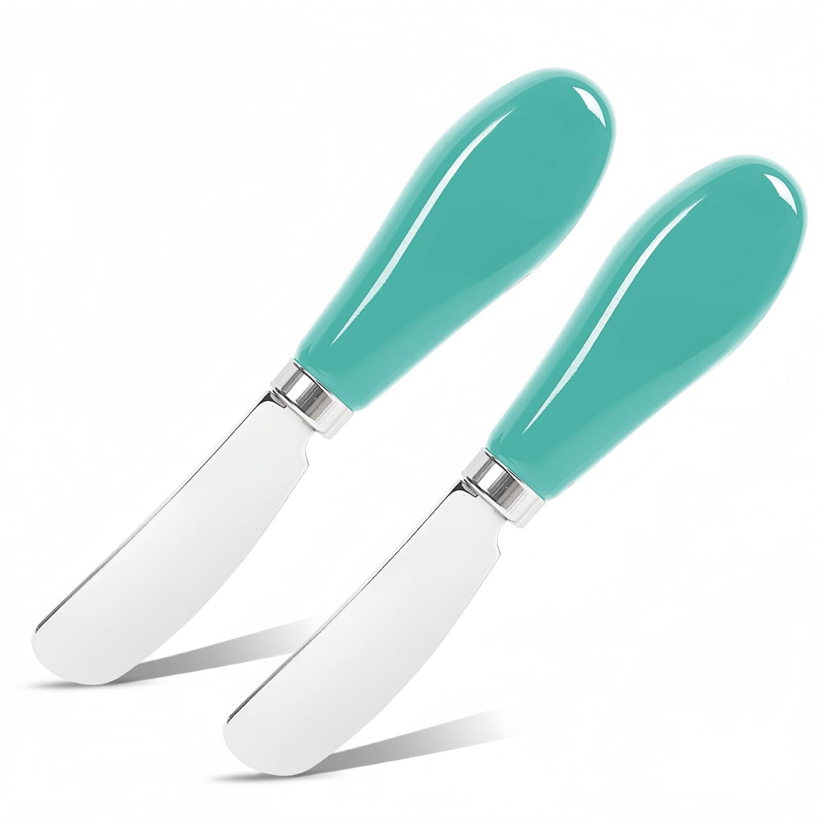 Butter Spreader Knife Set, 2-Pack Stainless Steel Cheese and Butter Knives with Ceramic Handle, Dishwasher Safe, for Soft & Hard Cheese, Jam, Cold Butter (blue)