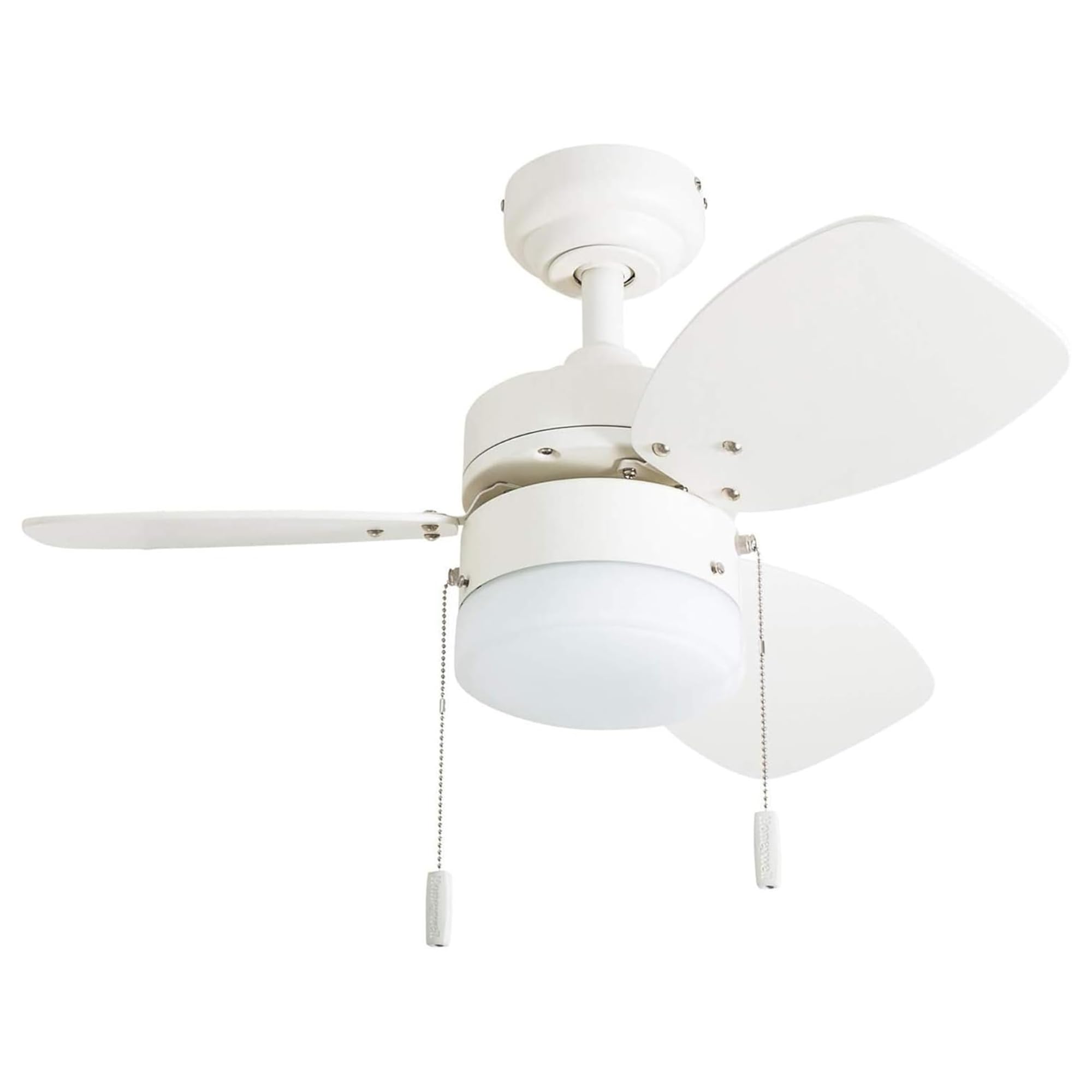 Honeywell Ceiling Fans Ocean Breeze Modern 30 Inch Ceiling Fan with Light, Pull Chain LED Indoor Fan with 3 Blades, White and Brown Maple Blade Finish Options, White (50600-01)