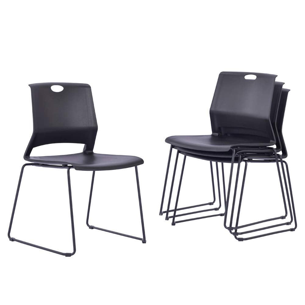 Sidanli Black Stacking Chairs Set of 4, Stackable Chairs for Waiting Room, Large
