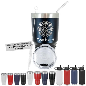 Personalized Firefighter Tumbler - Stainless Steel Insulated Cup with Straw, Leakproof Firefighter Travel Mug, Fire Dept Coffee Mug to Go with Lid Insulated Water Bottle -Available in 20,30 and 32oz