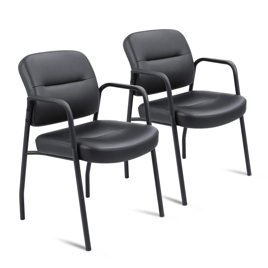 Furniwell Waiting Room Chairs Set of 2, Pu Leather Reception Guest Chairs with Padded Arms, Stationary Office Side Chairs for Conference Room,