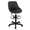 Klasika Drafting Chair with Backrest and Wheels, Adjustable Footrest Height Rolling Stool, Pu Leather Tall Swivel Chairs Work Shop Office Desk