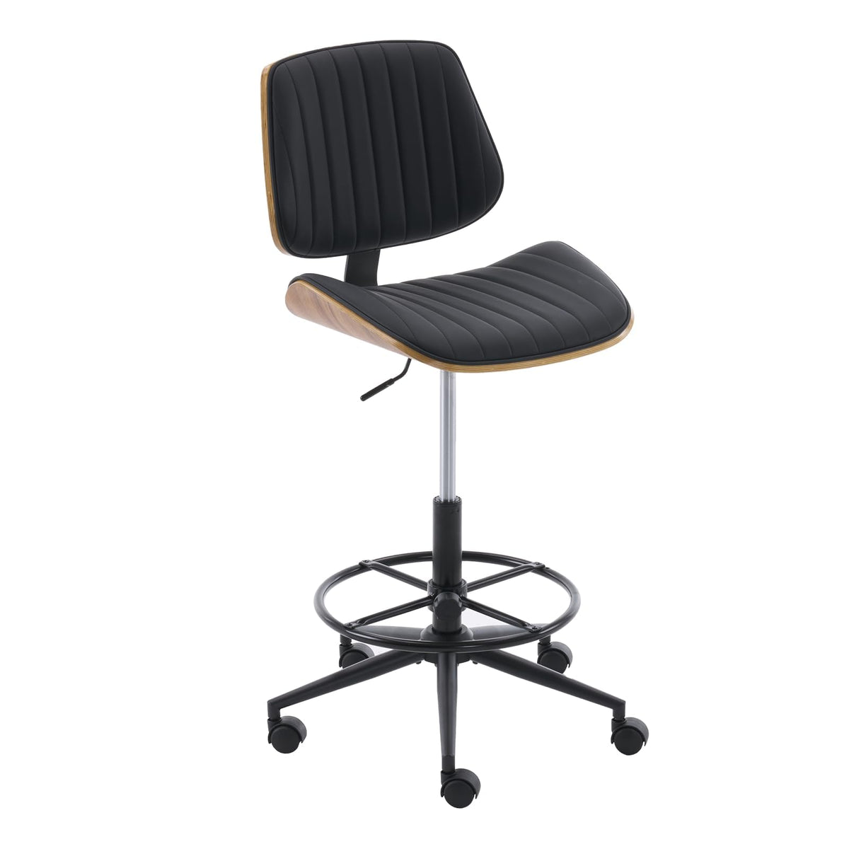 Deenziilix Drafting Chair for Standing Desk, Armless Tall Office Chair with Bentwood Backrest, Adjustable Height, Footrest Ring and Swivel