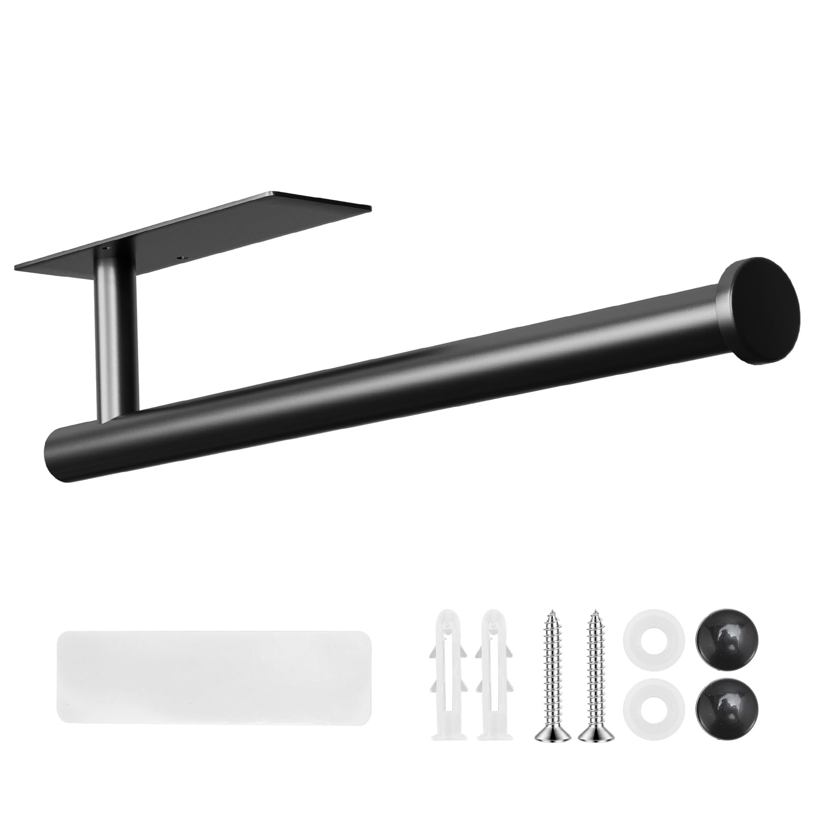 Paper Towel Holder Under Cabinet - No Drill Wall Mount Adhesive Paper Towel Holder for Kitchen Bathroom RV, Stainless Steel Heavy Duty Towel Holder, Black