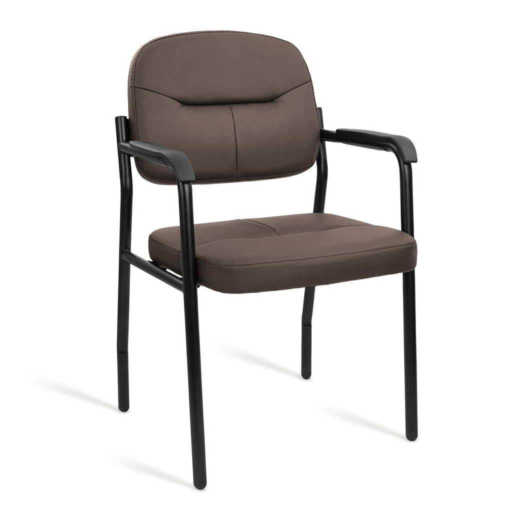 Clatina Leather Guest Chair No Wheels, Office Reception Chair with Armrests and Lumber Support, Ergonomic Desk Armchair for Meeting Waiting
