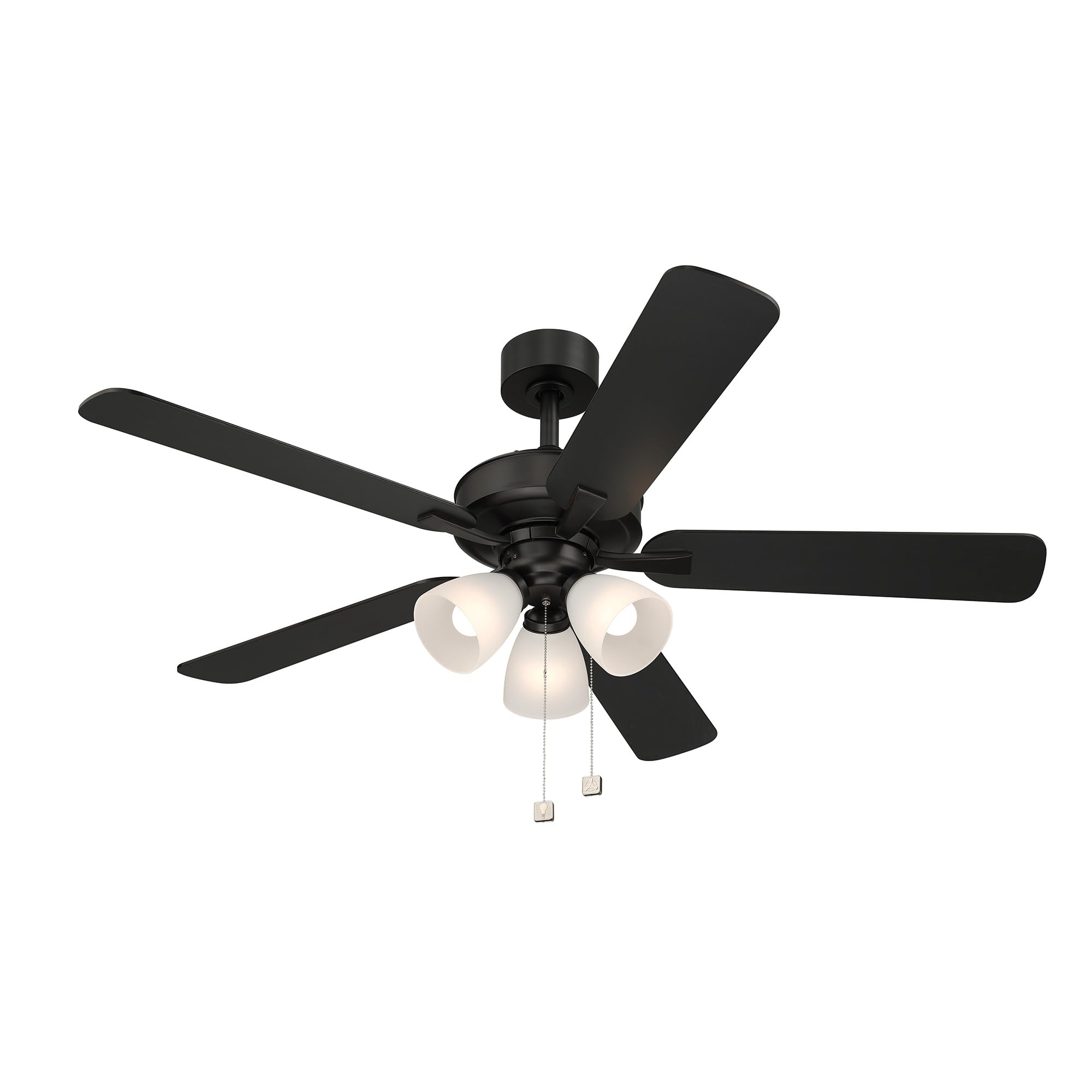 DESIGNERS FOUNTAIN Stellant II Ceiling Fan with Lights, 52 inch LED 3000K Indoor Outdoor 5-Blades Fan, Pull Chain, Matte Black, FP-STL52B30A-MB
