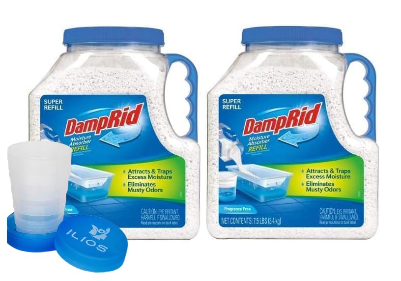 DampRid Moisture Absorber Refill Container 7.5 lb – Fragrance Free Odor and Moisture Absorber for Basements, Closets & Storage Spaces – High-Capacity Humidity Control, 2 Pack – Ilios Packaging