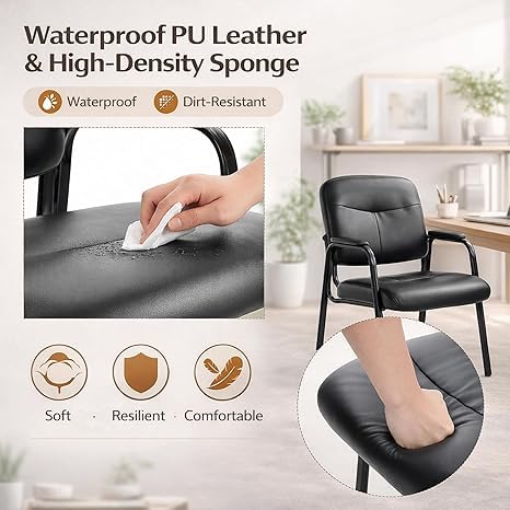 Kindbear Waiting Room Chairs, Pu Leather Padded Arms, Set of 4, 4Pcs set, Inky