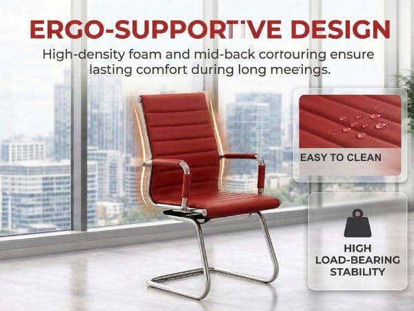 Dm Furniture Office Desk Chair Set of 8,no Wheels Pu Leather Computer Chairs Mid Back Guest Chairs with Seld Base for