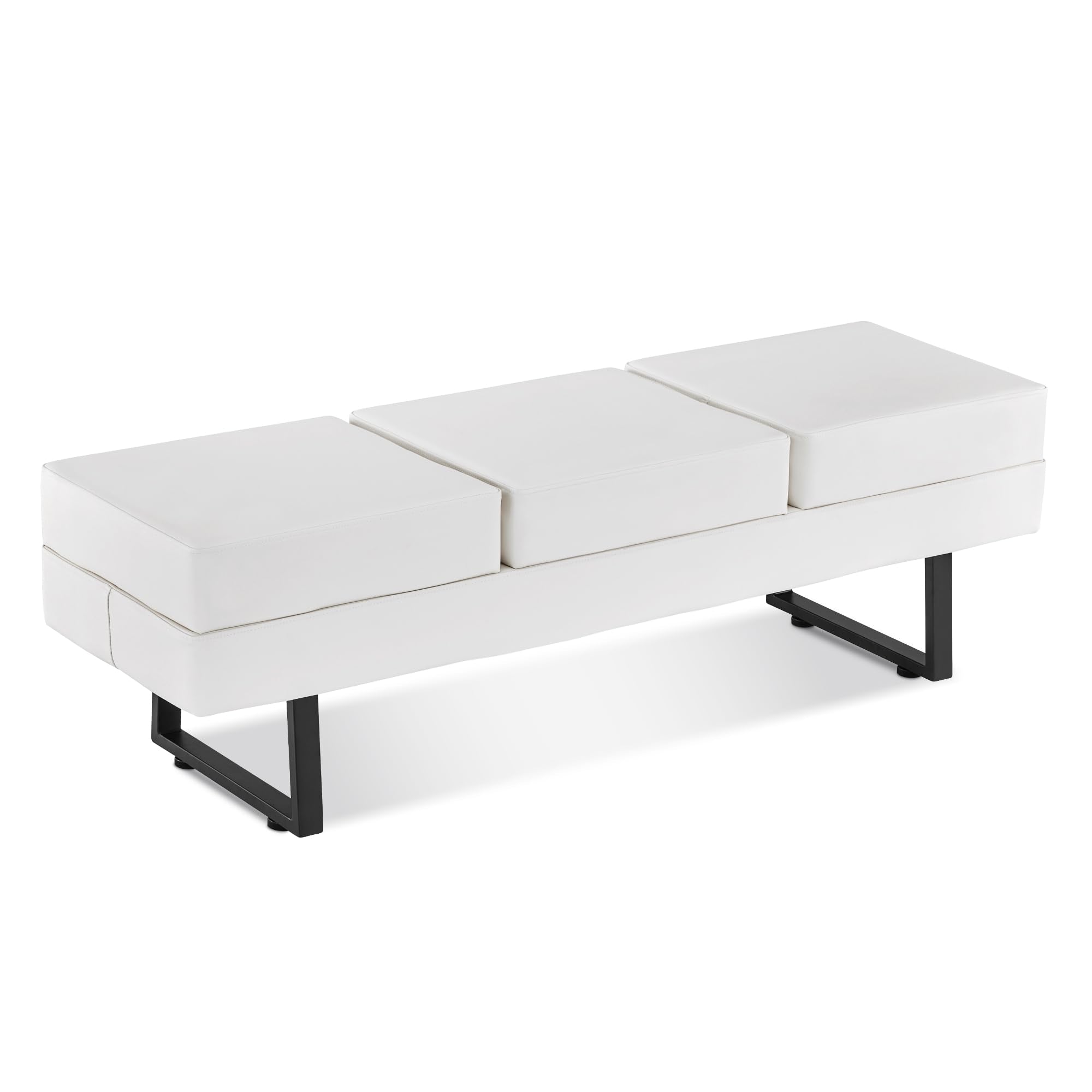 Barberpub Waiting Room Chairs Office Guest Reception Bench, Lobby Chai, 59.5"(W) x 18.5"(D)x 18.5"(H), Cream White