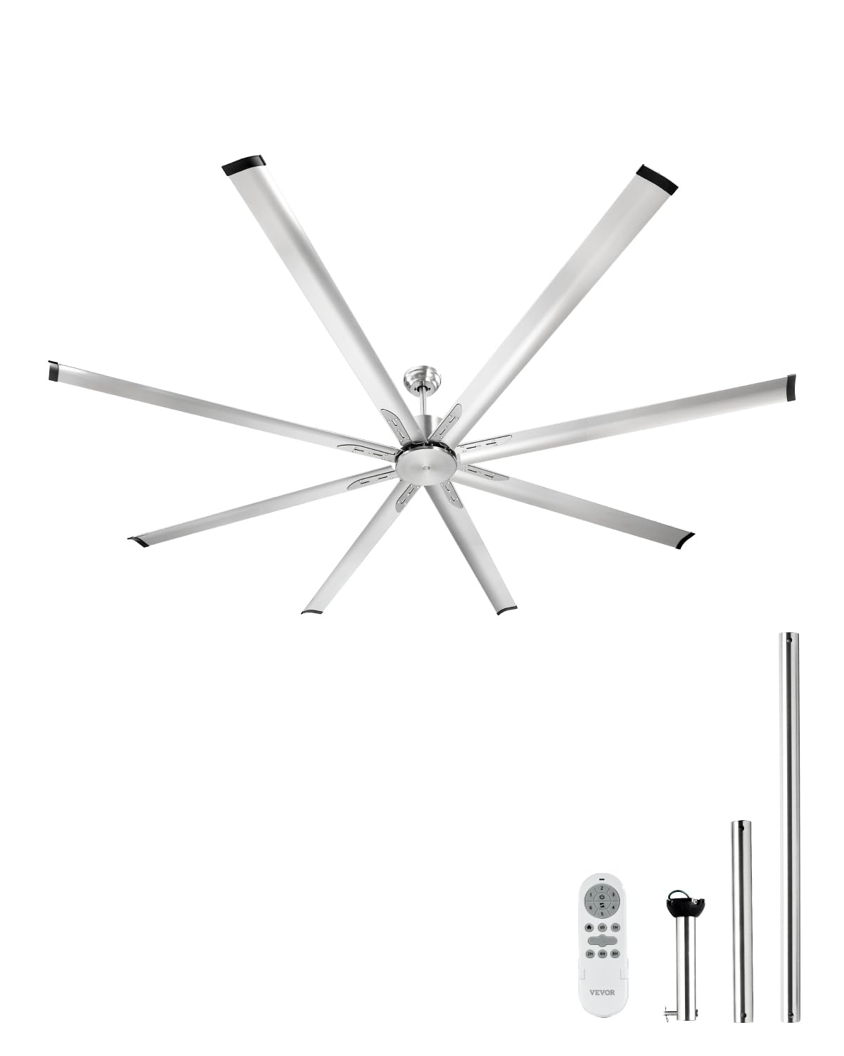 VEVOR 96 In Ceiling Fan without Light, 6-Speed Remote Control, Aluminum 8-Blade, Reversible DC Motor, Modern Low Profile Flush Mount Fan for Bedroom, Living Room, Patio, Indoor/Outdoor, Brushed Nickel