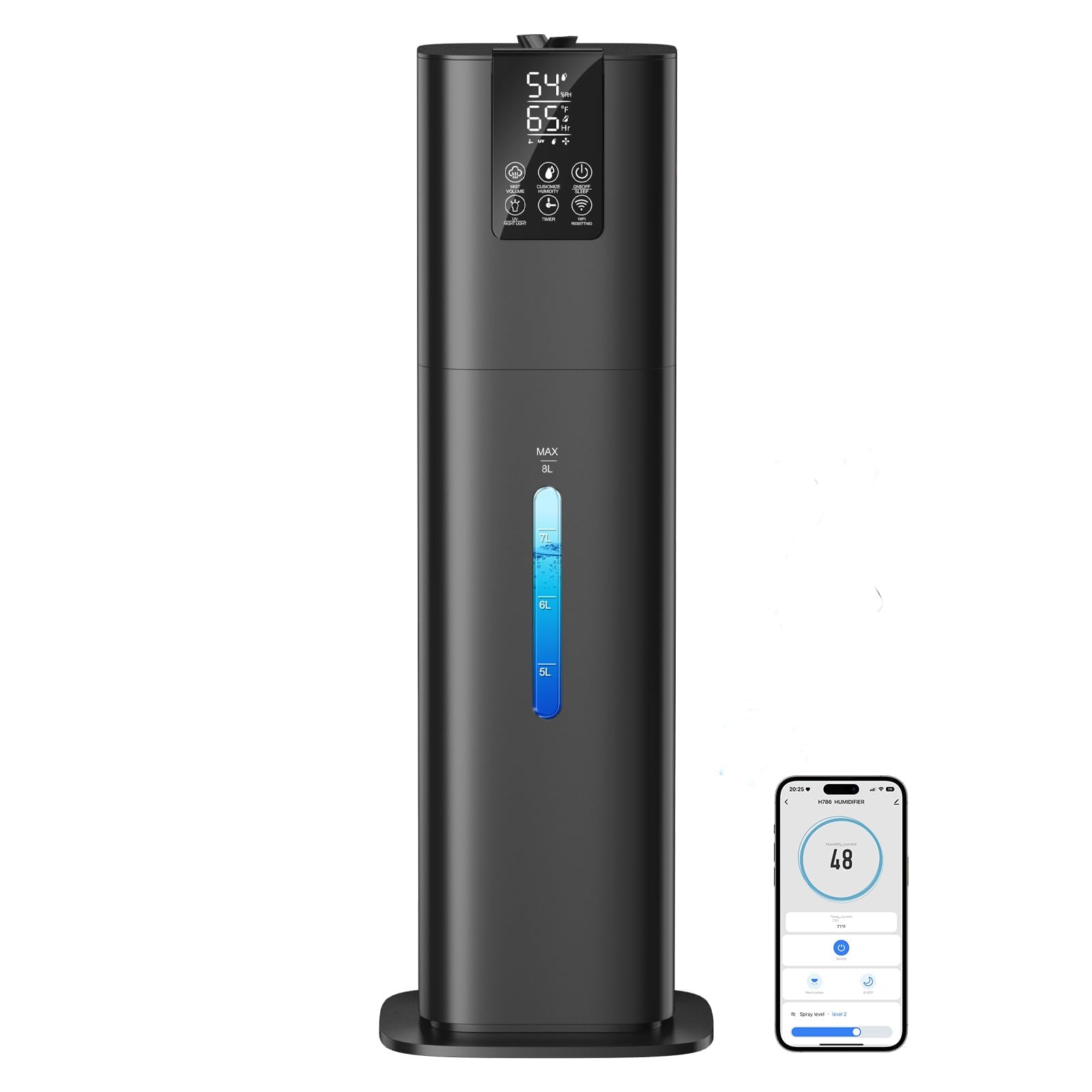 8L Smart Humidifier Large Room Bedroom Home, Quiet Top Fill Cool Mist Humidifier with Diffuser, Night Light, 3 Speed Humidifiers with 360° Nozzle, Timer, Humidity Setting for Plants Office Yoga Baby