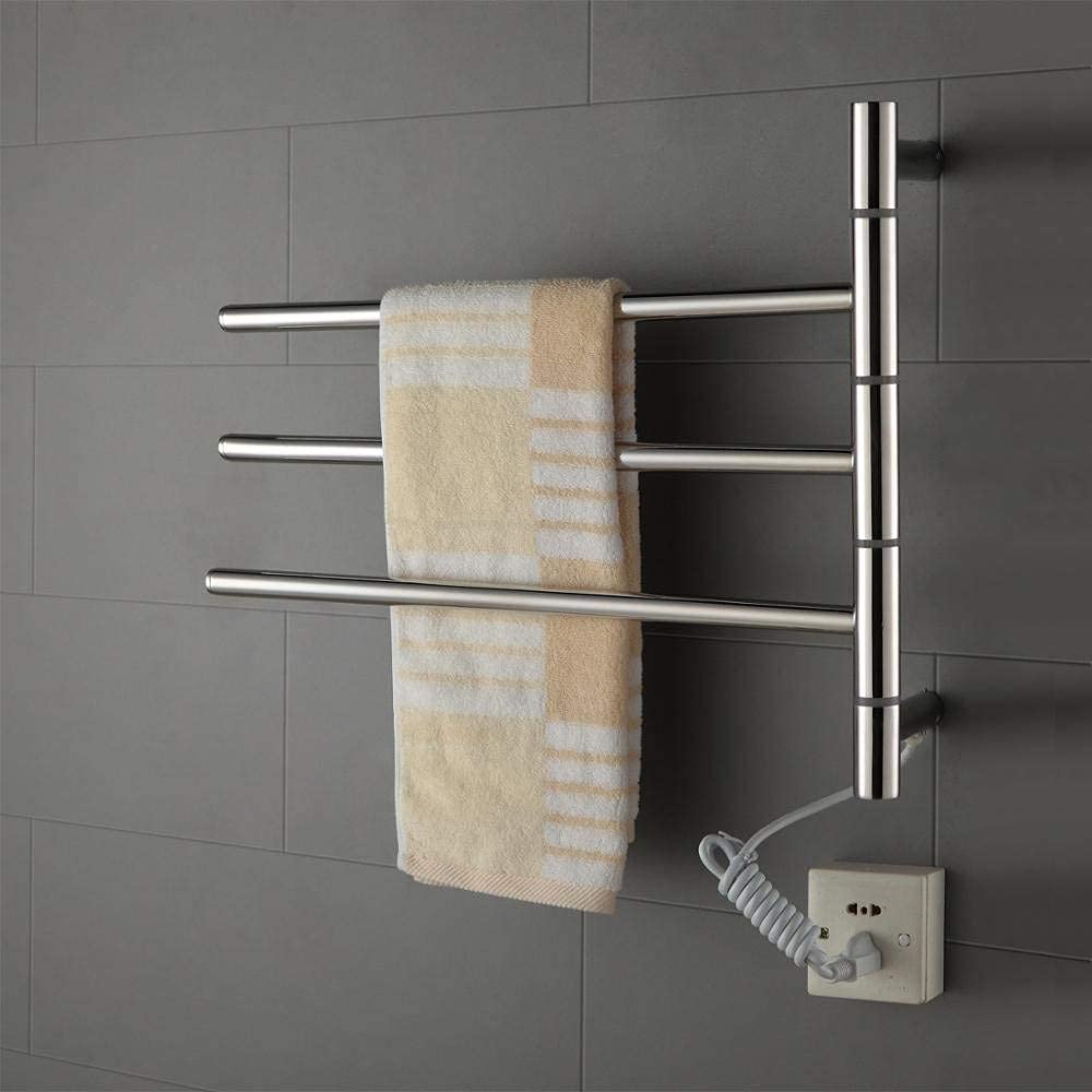 LUNEZY Electric Heated Towel Rack, 3-Bar Stainless Steel Wall Mounted Electric Heated Towel Rail Radiator 180° Rotatable Towel Warmer for Bathroom