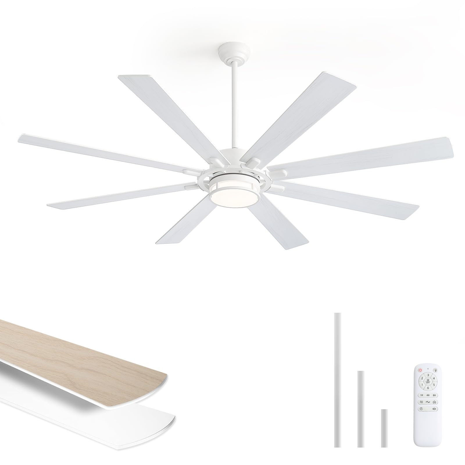 72 Inch Ceiling Fans with Lights, White Flush Mount Ceiling Fan with Light Remote Control, Farmhouse Low Profile Large with 6 Speed Reversible for Bedroom Living Room, 3CCT, Dimmable, Indoor