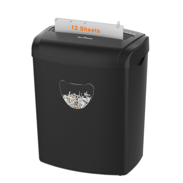 Suntiko 12-Sheet Cross-Cut Paper Shredder, Black | P-4 High Security, Anti-Jam System, 5.5Gal Transparent Bin, ETL Certified for Home Office, Shred Cards & Staples