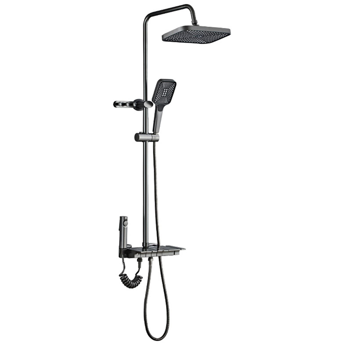 Exposed Shower System Gray Shower Set Modern 4 Functions Shower Fixtures,Rainfall Shower Head with Hand Shower,Space Aluminum Shower Faucet for Bathroom